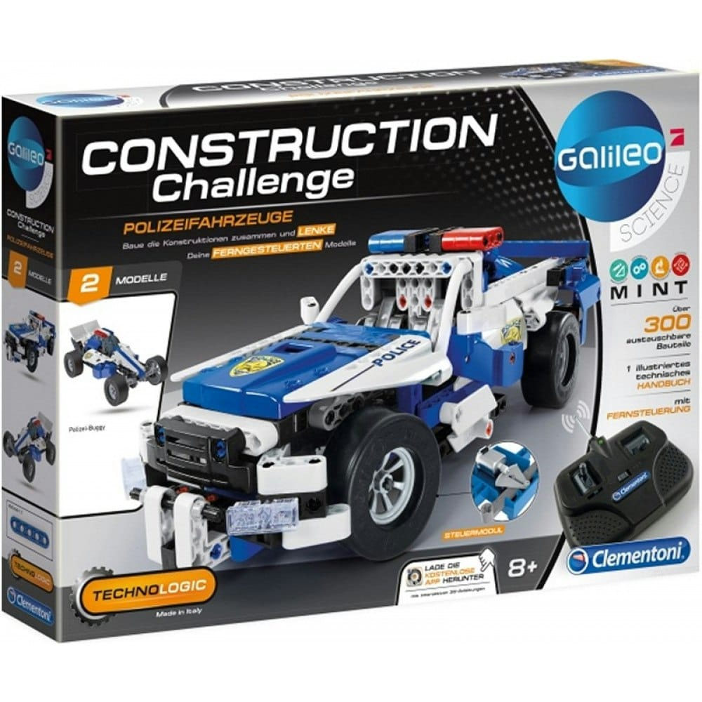 Bygg din egen fjärrstyrda polisbil med Clementoni Galileo Science Construction Challenge - Lär dig mekanik och teknik för barn från 8 år