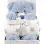 Carlobaby fleecefilt med gosedjur, nalle blå