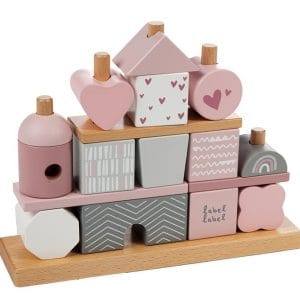 Label Label stapelleksak hus, rosa