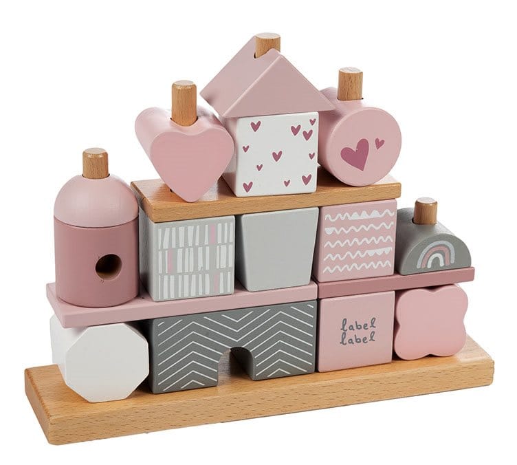 Label Label stapelleksak hus, rosa