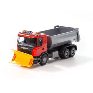 Emek leksaksbil tippbil med plog scania röd 1:25