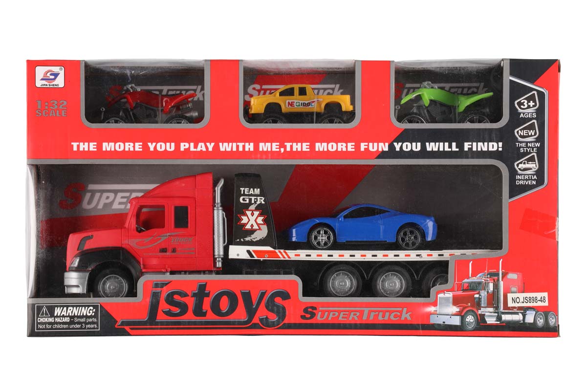 Lastbil 36 cm med 4 bilar - Blå