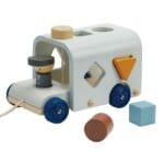 PlanToys Dragleksaker - Buss m. Plocklåda - Trä/Ljusblå