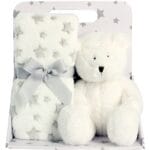 Carlobaby Fleecefilt & Gosedjur Vit Nalle