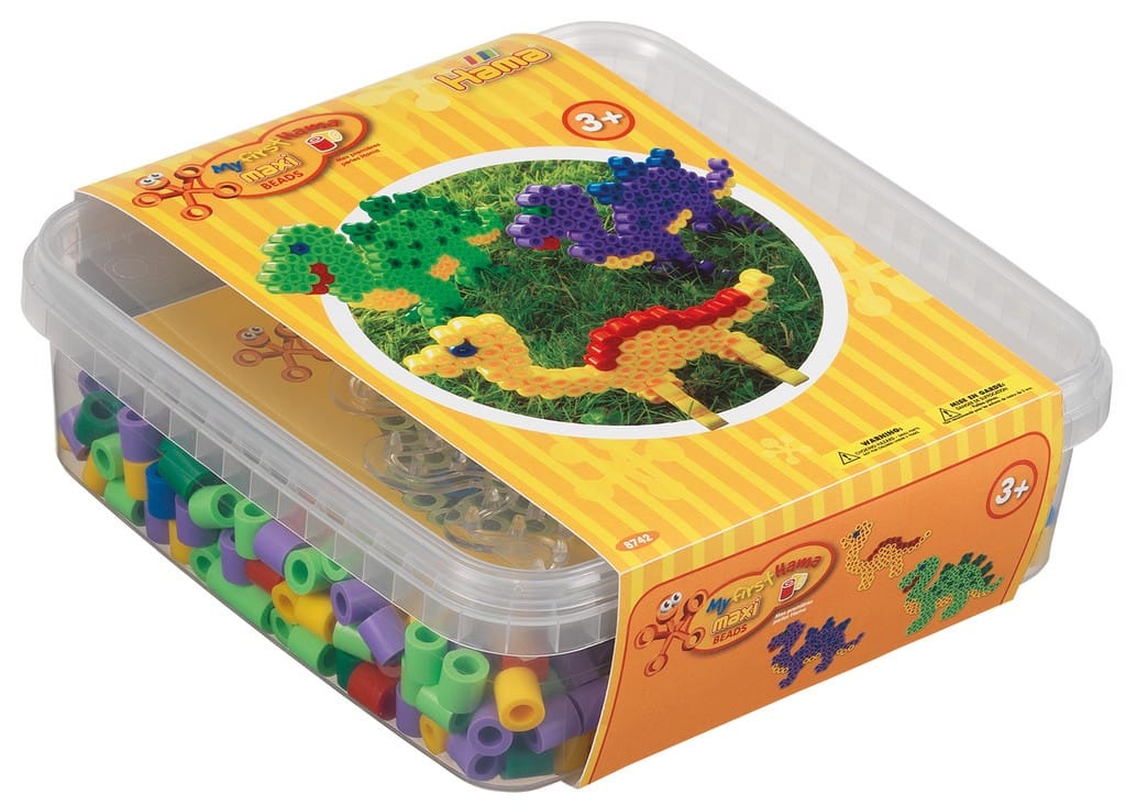 Hama Maxi Pärlor och pärlplatta i box 600st Dinosaurier - Hama - Leksaksaffären