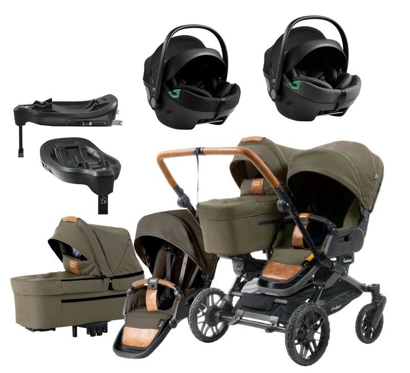 Emmaljunga Double Sento tvillingvagn Flat+ 2026 + Axkid GoKid babyskydd + bas
