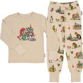 Geggamoja Pyjamas Pettson & Findus Jul Beige 122-128 cl